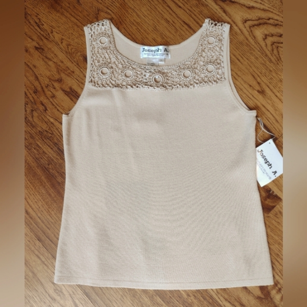 NWT Joseph A. Embellished Crochet Sleeveless Shell